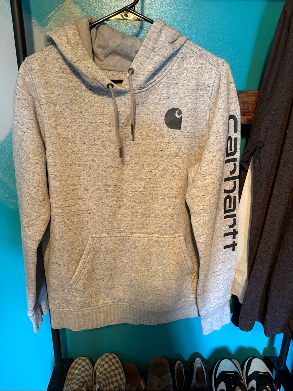 Carhartt Light Heather Gray Pullover Hoodie with Sleeve Logo